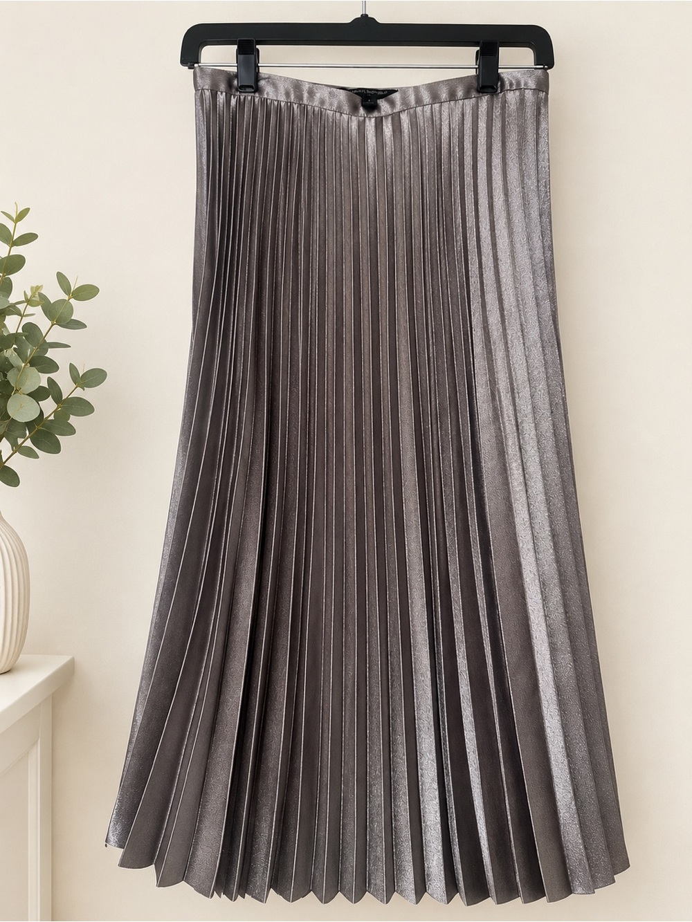Banana Republic Shimmery Taupe Pleated Midi Skirt